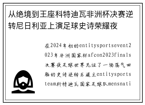 从绝境到王座科特迪瓦非洲杯决赛逆转尼日利亚上演足球史诗荣耀夜
